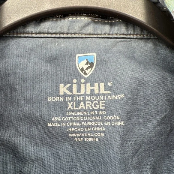 Kuhl Shirt Mens XL Karib Brown Plaid Button Up Shirt Linen/Cotton Blend - Picture 4 of 12